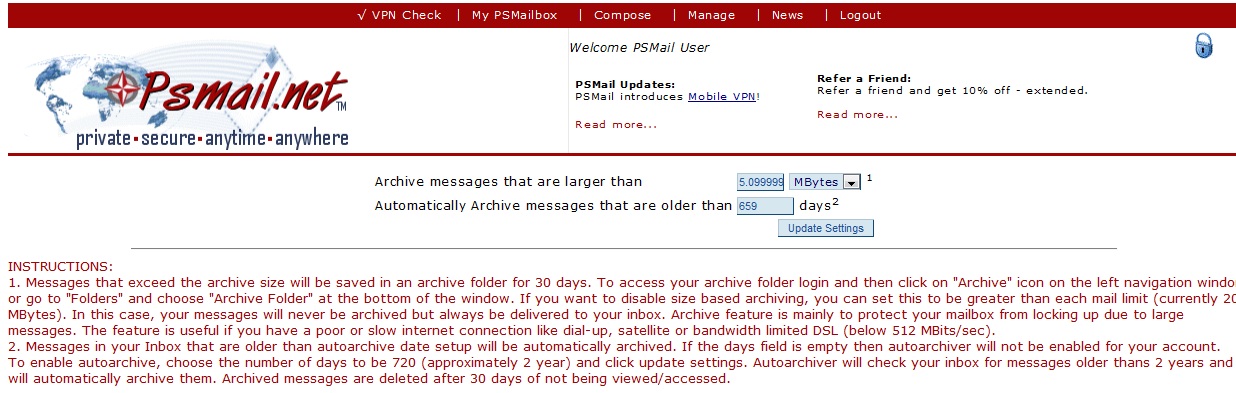 Archive Settings Sample Archive Settings Sample