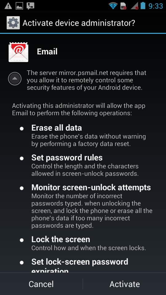 Active Sync Droid Step 6