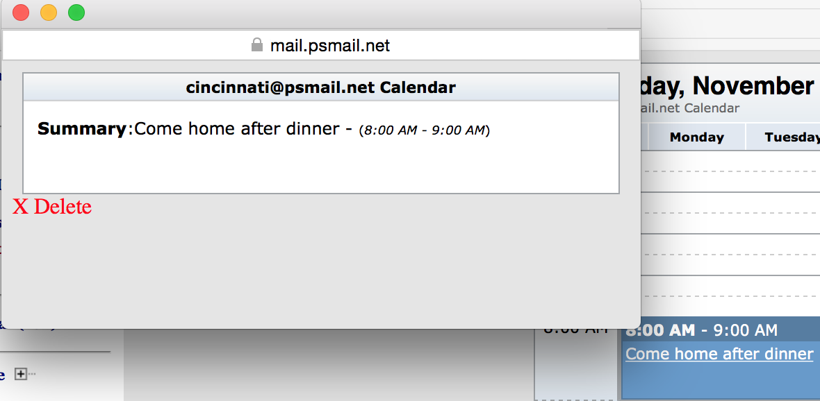 Calendar event delete Calendar event delete