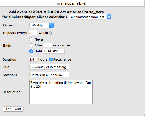 Recurring event until Recurring Event until